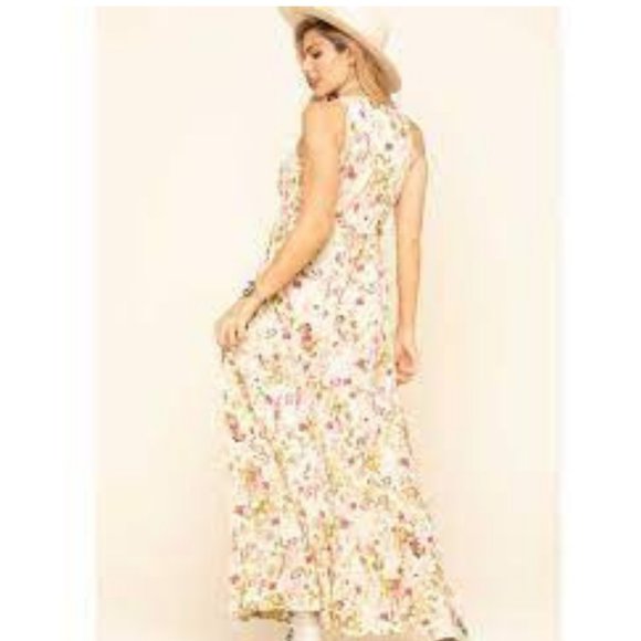Band Of Gypsies Maxi Dress Ivory Floral Tank SZ XS Boho PrairieTiered Layers - Picture 4 of 8